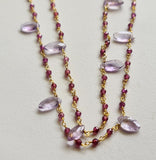 Amethyst Faceted Marquise 10mm & Garnet Rondelle 2.5mm Wire Wrapped Rosary Chain