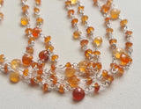 Carnelian Faceted Rondelle 3mm & Heart 4.5mm Wire Wrapped Beaded Rosary Chain