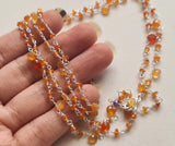 Carnelian Faceted Rondelle 3mm & Heart 4.5mm Wire Wrapped Beaded Rosary Chain