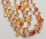 Carnelian Faceted Rondelle 3mm & Heart 4.5mm Wire Wrapped Beaded Rosary Chain