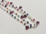 Garnet Faceted Heart 5mm & Multi Gemstone Rondelle 2mm Wire Wrapped Rosary Chain