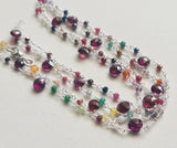 Garnet Faceted Heart 5mm & Multi Gemstone Rondelle 2mm Wire Wrapped Rosary Chain