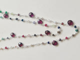 Garnet Faceted Heart 5mm & Multi Gemstone Rondelle 2mm Wire Wrapped Rosary Chain