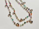 Smoky Quartz Pear 8mm & Multi Gemstone Rondelle 4mm Wire Wrapped Rosary Chain