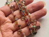 Smoky Quartz Pear 8mm & Multi Gemstone Rondelle 4mm Wire Wrapped Rosary Chain