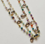 Smoky Quartz Pear 8mm & Multi Gemstone Rondelle 4mm Wire Wrapped Rosary Chain