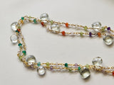 Green Amethyst Faceted Heart 8mm & Multi Gemstone 3mm Wire Wrapped Rosary Chain