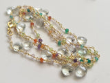 Green Amethyst Faceted Heart 8mm & Multi Gemstone 3mm Wire Wrapped Rosary Chain