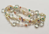 Green Amethyst Faceted Heart 8mm & Multi Gemstone 3mm Wire Wrapped Rosary Chain