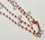 Amethyst Faceted Marquise 10mm & Garnet Rondelle 2.5mm Wire Wrapped Rosary Chain