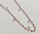 Amethyst Faceted Marquise 10mm & Garnet Rondelle 2.5mm Wire Wrapped Rosary Chain