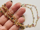 Multi Gemstone Pear 5mm & Multi Gemstone Rondelle 2mm Wire Wrapped Rosary Chain