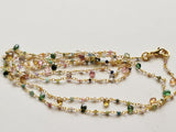 Multi Gemstone Pear 5mm & Multi Gemstone Rondelle 2mm Wire Wrapped Rosary Chain