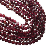 4-4.5mm Garnet Faceted Coin Beads For Jewelry, Garnet Round Coin Beads, 13IN (1 ST To 5 ST) - PAG37