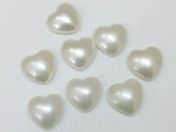 13mm Ivory Pearl Heart Cabochons, Mowa Heart Pearl Flat Back Cabochons, 10 Pcs