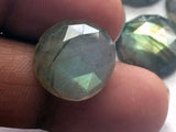 14mm Labradorite Rose Cut Round Cabochons, Labradorite Faceted Round Flat Back