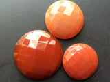 23-25mm Orange Carnelian Chalcedony Checkered Flat Back Stones, 1 Pc Round