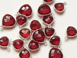 11-13mm Hydro Quartz Red Connectors, Faceted Heart Single Loop 925 Silver Bezel