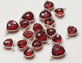 11-13mm Hydro Quartz Red Connectors, Faceted Heart Single Loop 925 Silver Bezel