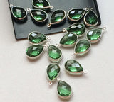 9x15mm Hydro Quartz Green Connectors, 5 Pcs Green Faceted Pear Single Loop