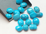 12-15mm Turquoise Rose Cut Cabochons, Loose Chinese Turquoise Faceted Flat Back