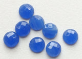 10mm Blue Chalcedony Faceted Cabochons, Blue Rose Cut Flat Back Cabochons