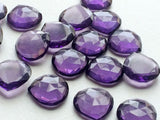 18mm Hydro Quartz Purple Rose Cut Cabochons, Flat Back Heart 6 Pieces Amethyst