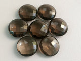 18mm Smoky Quartz Round Double Side Checker Cut Gems, Smoky Quartz, 2 Pcs