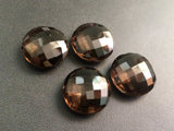 18mm Smoky Quartz Round Double Side Checker Cut Gems, Smoky Quartz, 2 Pcs