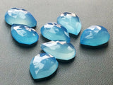 10x14mm Blue Chalcedony Faceted Pear Cabochons, Blue Rose Cut Flat Back Cabochon