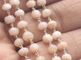 4.5mm Pink Opal Faceted Rondelle Beads in 925 Silver Wire Wrapped Rosary Style