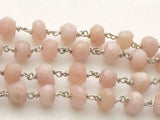 4.5mm Pink Opal Faceted Rondelle Beads in 925 Silver Wire Wrapped Rosary Style