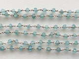 3-3.5 mm Aquamarine Faceted Rondelle Beads 925 Silver Wire Wrapped Rosary Style