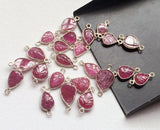 11-16mm Ruby Hand Carved Leaf Shape Connectors, Ruby 925 Silver Bezel Connector