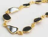 5-6mm Black Diamond Faceted Slice Connector Chain, 925 Silver Gold Polish 7 In
