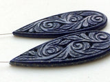 47x18mm Lapis Lazuli Filigree Hand Carved Drilled Matched Pair, Lapis Lazuli