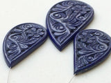 3 Pc Lapis Lazuli Filigree Drilled Hand Carved, Original Lapis Lazuli, Filigree