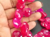 15.5 mm Hot Pink Chalcedony Faceted Heart Beads, Pink Chalcedony Briolettes
