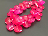 15.5 mm Hot Pink Chalcedony Faceted Heart Beads, Pink Chalcedony Briolettes