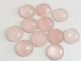 15mm Rose Pink Chalcedony Faceted Round Flat Back Cabochons, 5 Pcs Loose