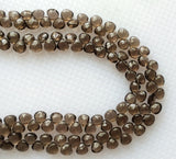 6 mm Smoky Quartz Faceted Heart Briolette, Smoky Quartz Briolette Beads, Faceted