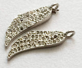 6x22mm Pave Diamond Charm Pendant, Diamond Leaf, 925 Sterling Silver, 2 Pcs
