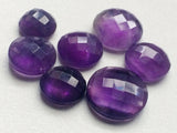 11-19mm Amethyst Cabochon Lot, Round Checker Cut, Faceted, Loose Flat Back 5 Pcs