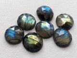 14mm Labradorite Rose Cut Round Cabochons, Labradorite Faceted Round Flat Back