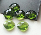 14mm Green Hydro Quartz Stones, 6 Pcs Cushion Cut Peridot Colored Double Side