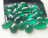 10x18mm Green Onyx Oval Rose Cut Flat Back Cabochons, Faceted Green Onyx