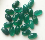 12x20mm Green Onyx Rose Cut Cabochons, Green Onyx Faceted Oval Flat Back