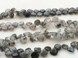 7-11 mm Black Rutilated Quartz Plain Heart Beads, Rutile Quartz Briolettes, 4 In