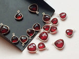 11-13mm Hydro Quartz Red Connectors, Faceted Heart Single Loop 925 Silver Bezel