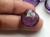 18mm Hydro Quartz Purple Rose Cut Cabochons, Flat Back Heart 6 Pieces Amethyst